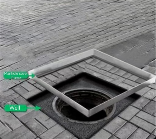 1. Place the manhole cover frame into the pit